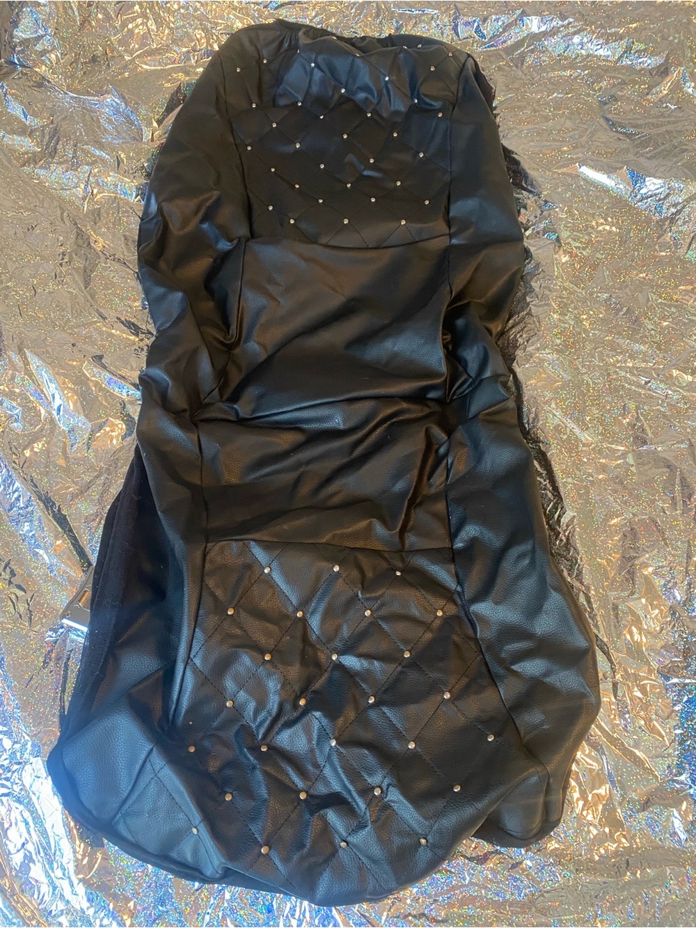 Black Faux Leather & Rhinestones Car Seat Cover